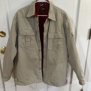 Y2k Gap Shacket L Canvas Button Jacket Chore Tan Burg fleece Lined Detroit vtg